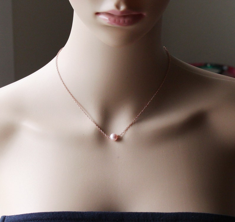 Bridesmaid necklace Floating pearl necklace Bridesmaid gift Bridal necklace Rose gold necklace Bridal party jewelry Bridesmaid gifts image 4