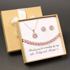 Bridesmaid zirconia earrings bracelet set bridesmaid gift Bridesmaid necklace earrings Round bridesmaid  Rose gold Bridal party gift XY1