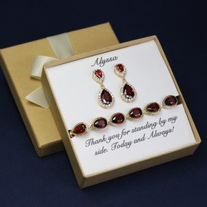 Burgundy bridesmaid earrings Dark red tear drop earrings Bridesmaid gift bridesmaid necklace bracelet bridesmaid jewelry Garnet red earrings