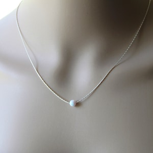 6mm Fire opal necklace- Multiple colors- floating opal necklace- sterling silver- Bridesmaid necklace- white opal necklace- birthstone gift