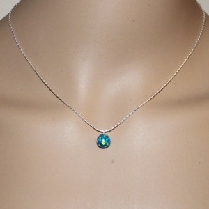 6mm, 8mm Sterling silver peacock blue opal floating necklace, blue opal floating necklace, Blue green Opal Necklace,Birthday birthstone gift