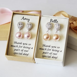 Bridesmaid gift Large Pearl and CZ jewelry Bridesmaid necklace earrings SET Tear drop bridesmaid earrings Bridal jewelry bridal party gift