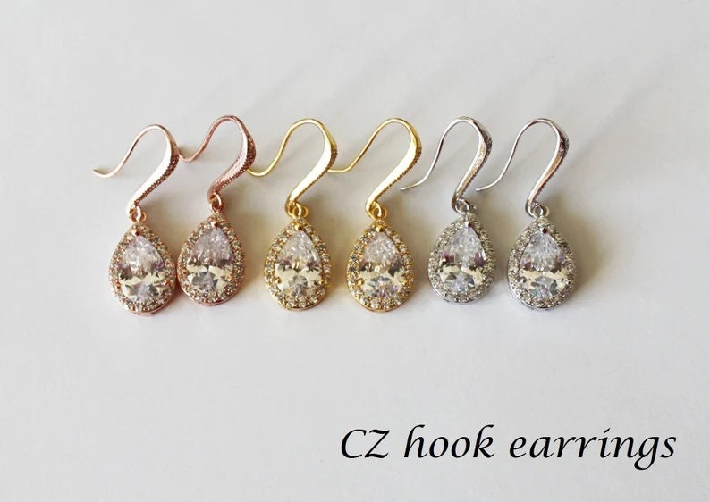 Custom personalized bridesmaid gift Engraved bridesmaid earrings Tear drop bridesmaid earring round earring gift custom message ribbon color CZ hook earrings