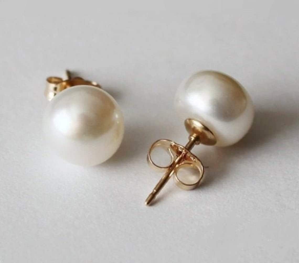 Genuine fresh water pearl pearl stud earrings Bridesmaid Etsy