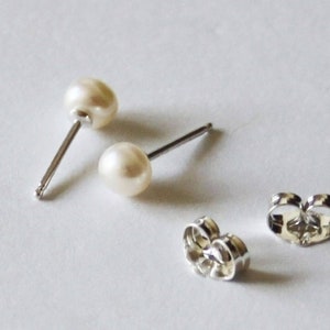 Tiny 3mm, 4mm, 5mm white fresh water pearl studs 14K gold filled earrings small pearl earrings flower girl earrings small pearl studs image 4