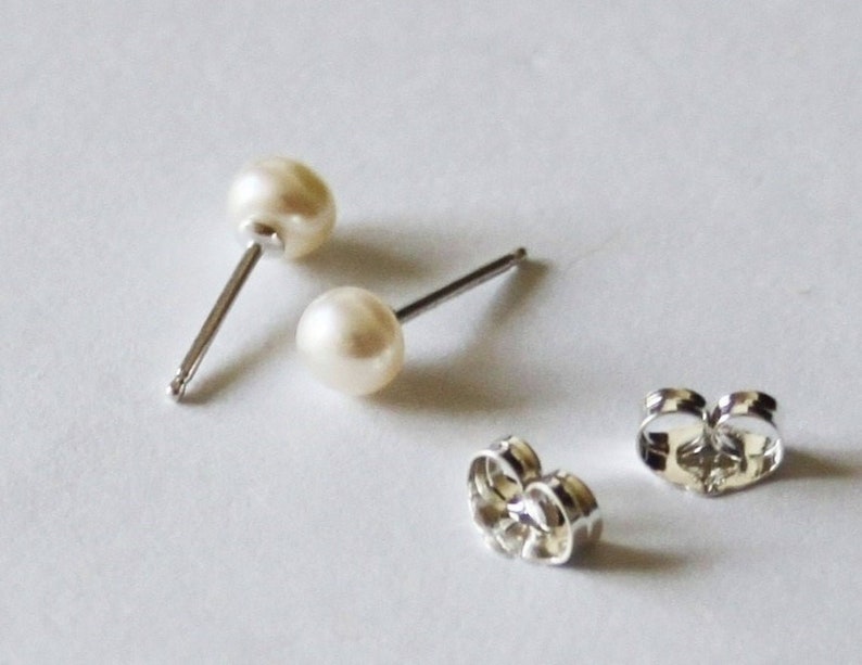 Tiny 3mm, 4mm, 5mm white fresh water pearl studs 14K gold filled earrings small pearl earrings flower girl earrings small pearl studs image 4