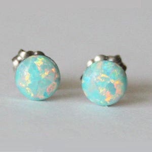 4mm, 5mm, 6mm, or 8mm Aqua fire opal stud earrings,  Hypoallergenic Titanium earrings, Mint opal studs, Birthstone studs, Aqua opal studs