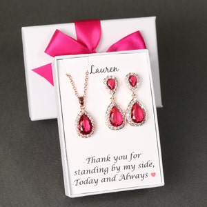 Cherry hot pink wedding jewelry set Custom pink bridesmaid earrings Bridesmaid necklace bracelet Fuchsia bridal jewelry Bridesmaids gifts