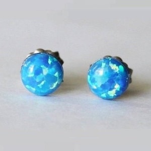 4mm, 5mm or 6mm Bright blue opal studs earrings, Ocean blue Opal Studs, hypoallergenic Titanium earrings, Blue post studs for sensitive ears