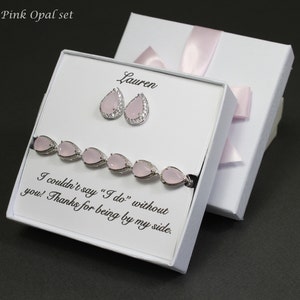 Opal pink bridesmaid earrings bracelet set Blush pink bridal necklace earrings bracelet Opal gift bridesmaid jewelry Pink opal gift set XY1