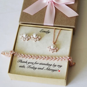 Custom pearl color Bridesmaid earrings wedding jewelry set Bridesmaid bracelet earrings bridesmaid gift Bridal necklace earrings CZ studs