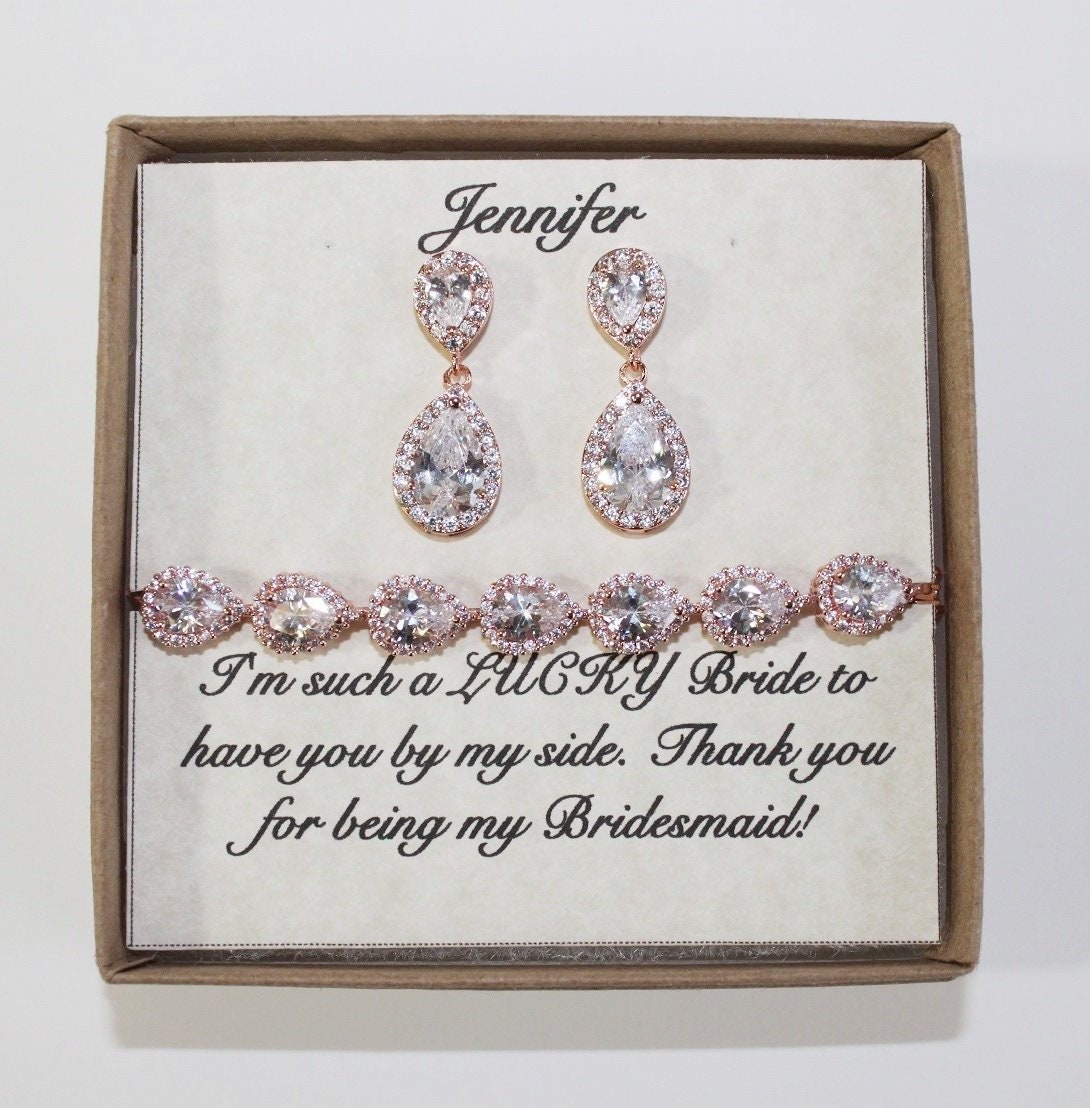 Engraved Bridesmaid earrings, Bridesmaid jewelry set, Bridal party je…