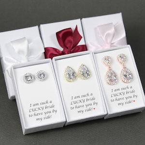 Personalized bridesmaid earrings, Bridesmaid necklace earrings set, CZ Bridesmaid bracelet earrings gift set, Wedding party jewelry Earrings