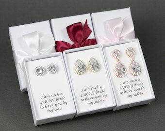 Personalized bridesmaid earrings, Bridesmaid necklace earrings set, CZ Bridesmaid bracelet earrings gift set, Wedding party jewelry Earrings
