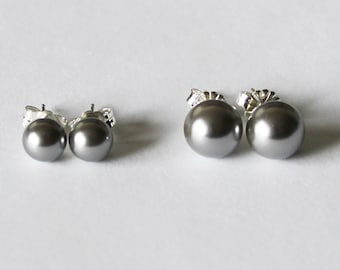6mm, 8mm Gray Swarovski pearl stud earrings Sterling Silver Dark gray bridesmaid pearl studs Bridesmaid earrings Light gray pearl earrings
