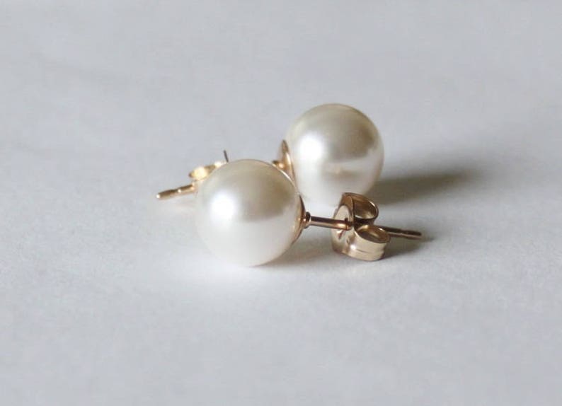 4mm 6mm 8mm 10mm round bridesmaid pearl stud earrings 14K gold fill pearl studs bridesmaid earrings gift flower girl Bridal pearl earrings image 6