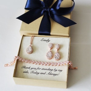 Personalized bridesmaid gift Custom Tear drop CZ bridesmaid earrings Bridesmaid necklace earrings set Wedding earrings Bridesmaid jewelry