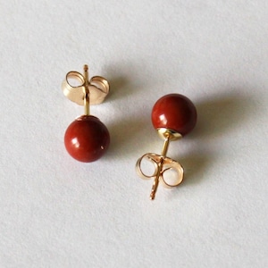 6mm Natural Red Jasper Studs, 14K gold filled earrings, Brown red gemstone studs, Jasper earrings, Red stud earrings