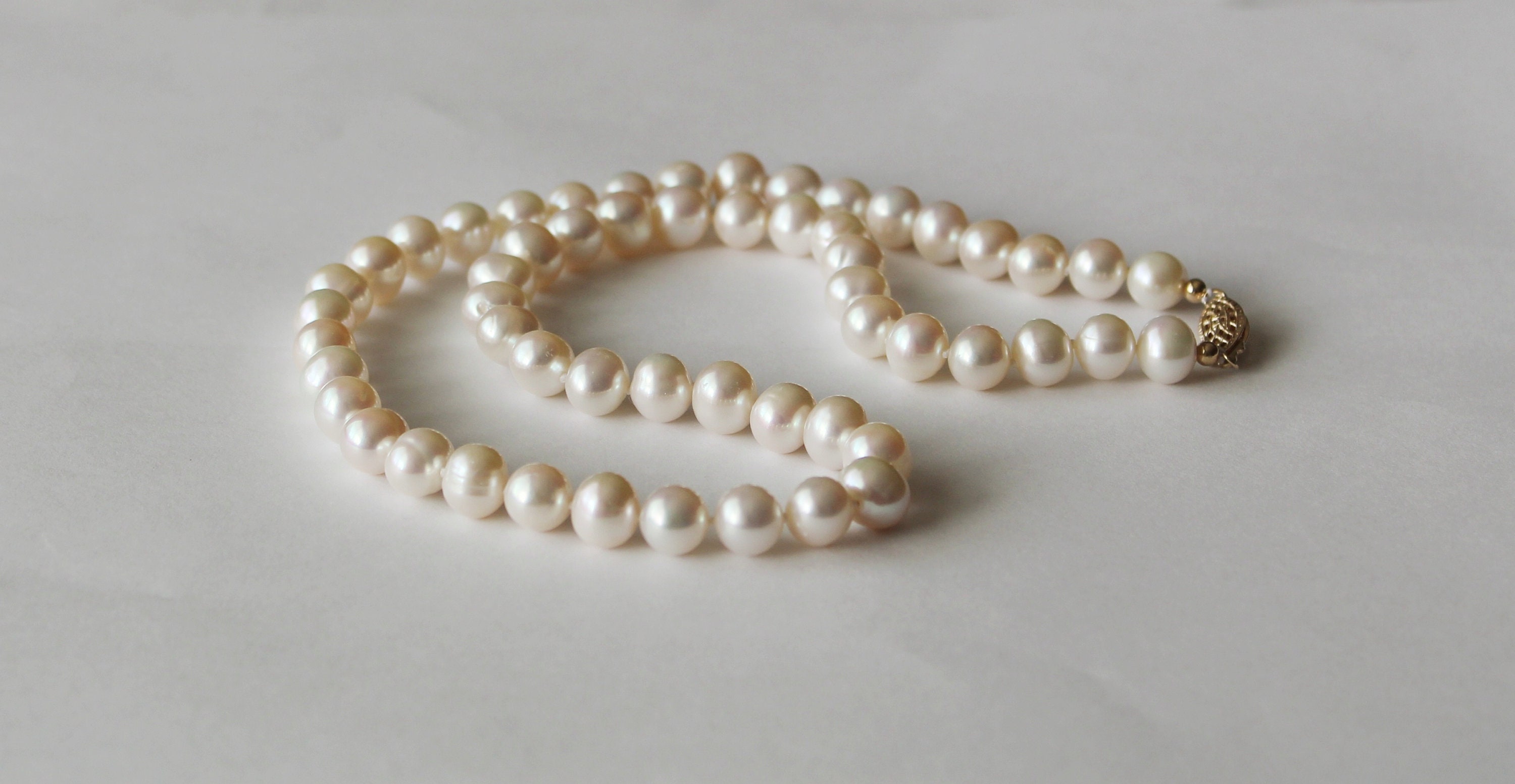 Hand knotted Genuine Pearl Necklace Earrings SET bridal Etsy