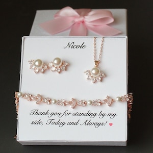 Personalized Pearl Bridesmaid gifts Bridesmaid Jewelry Set Bridesmaids stud pearl Earrings bracelet Custom Bridesmaids gift Wedding XY1