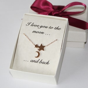 Star Moon necklace Double star necklace Big and small star necklace Crescent moon necklace Mother daughter necklace Celestial XY1