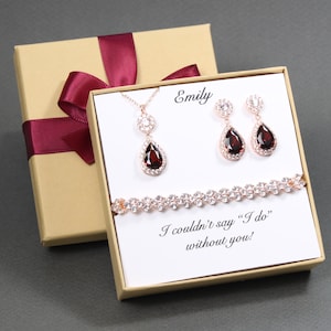 Burgundy bridesmaid jewelry set Wedding jewelry Bridal party gift Dark red bridesmaid necklace earrings Bridesmaid bracelet Burgundy XY1