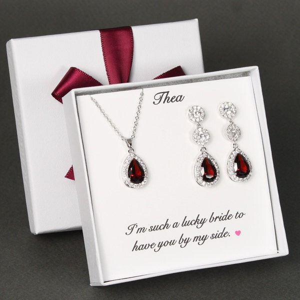 Burgundy red Bridal jewelry set Burgundy wedding earrings necklace bracelet set Dark red bridesmaid jewelry Bridesmaids gifts prom jewelry