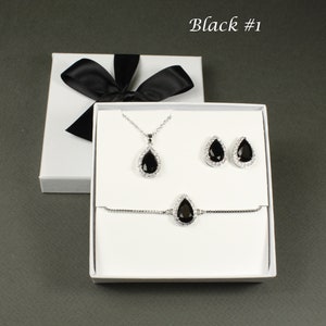 Choose color black bridesmaid earrings necklace bracelet bridesmaids gift set Black CZ earrings Black stone earrings Pitch black earrings
