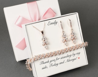 Custom bridesmaid crystal drop earrings bridesmaid gift Bridesmaid bracelet earrings SET Bridal jewelry set Maid of Honor CZ Wedding jewelry