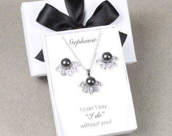 Benutzerdefinierte schwarze Perle Hochzeit Ohrringe Set Schwarz Brautjungfer Perle Ohrstecker Brautjungfer Perle Halskette Perle Hochzeit Schmuck Braut Ohrringe
