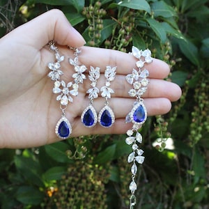 Royal blue bridal jewelry set Wedding necklace earrings bracelet SET Bridal drop earrings Sapphire blue wedding jewelry Bridal Necklace SET