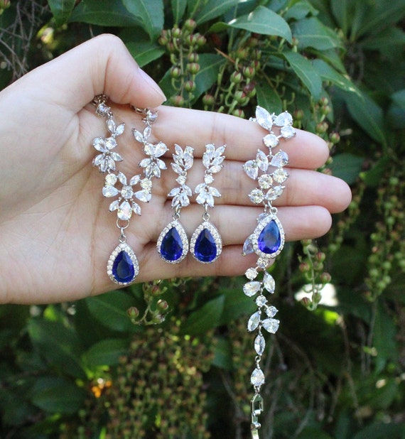 Hesroicy 1 Set Bride Necklace Elegant Bling Blue Rhinestone Ladies Necklace  Waterdrop Earrings Kit Wedding Jewelry - Walmart.com