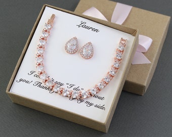 Custom Tear drop CZ bridesmaid earrings Cubic Zirconia bracelet earrings set bridesmaid necklace Bridesmaid earrings Bridesmaid jewelry XY1