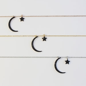 Star moon necklace, Celestial necklace, Star Moon necklace, Black crescent moon necklace, Astronomy necklace, Sisterhood, Friendship XY1