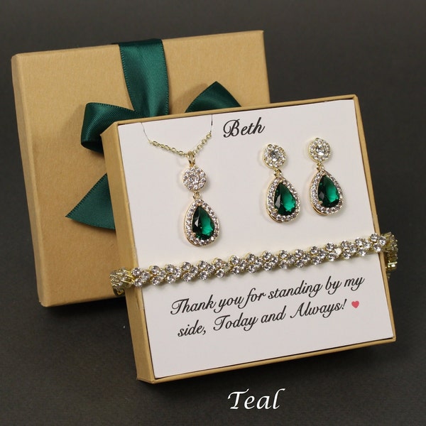 Custom Teal bridesmaid jewelry Blue green bridesmaid jewelry Dark green Bridal necklace earrings bridesmaid necklace earring Wedding jewelry