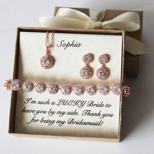 Custom bridal gift set, Round CZ necklace earrings bracelet SET, Cubic Zirconia, Bridesmaid earrings set, Bridesmaid bracelet earrings gift