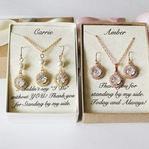bridal gift set, Cubic Zirconia earrings necklace set, Bridesmaid gift, Bridesmaid jewelry, Bridal party gift, Bridesmaid bracelet earrings