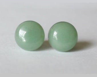 Large 10mm Green Aventurine Studs, hypoallergenic Titanium earring, Green gemstone post studs, Green earring studs