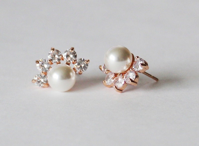 Custom pearl color wedding jewelry set Bridesmaid bracelet earrings Pearl bridesmaid gift Bridesmaid earrings Wedding necklace earrings XY1 image 7