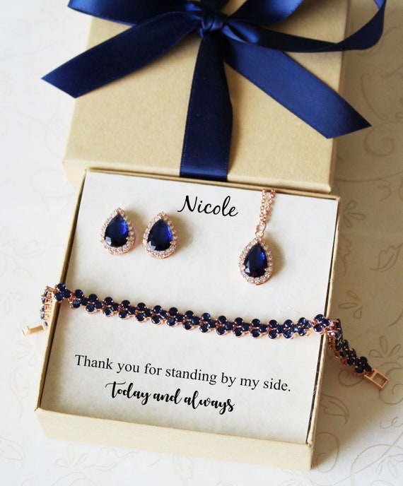 navy bridesmaid dress jewelry Engraved Blue wedding bracelet necklace set, bracelet earrings, Navy Bridesmaid earrings necklace, Blue bridal gift XY1 Line skirt with a