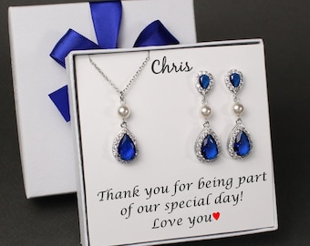 Royal blue bridal necklace earrings Sapphire blue bridesmaid earrings Bridesmaid gift Bridal earring necklace set Wedding bridesmaid jewelry