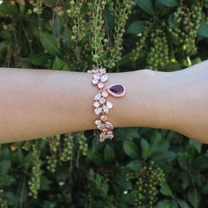 Plommonlila brudsmyckeset: Halsband, örhängen och armband med kubisk zirkonia bild 4