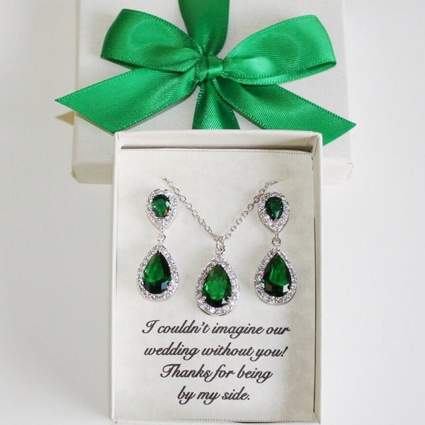 Emerald green bridesmaid earrings, Emerald wedding gift, Bridesmaid necklace earrings, bridesmaid jewelry, Emerald earrings, Birthday gift