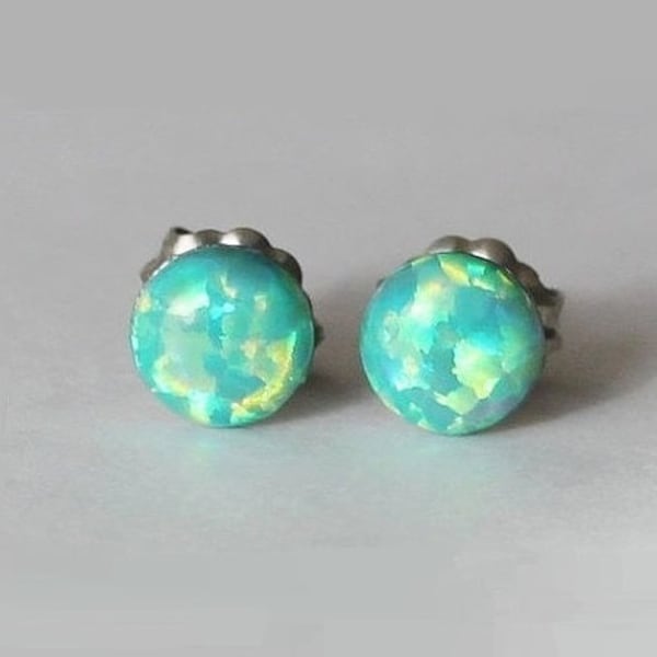 4mm or 6mm Green Opal Stud earrings, opal earrings, hypoallergenic Titanium earrings, green opal green opal earrings bridesmaid opal earring