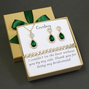 Bridesmaid earrings Emerald tear drop crystal earrings Green bridesmaid jewelry Emerald earrings necklace bracelet set Bridesmaid gift XY1