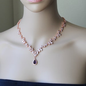 Plommonlila brudsmyckeset: Halsband, örhängen och armband med kubisk zirkonia bild 2