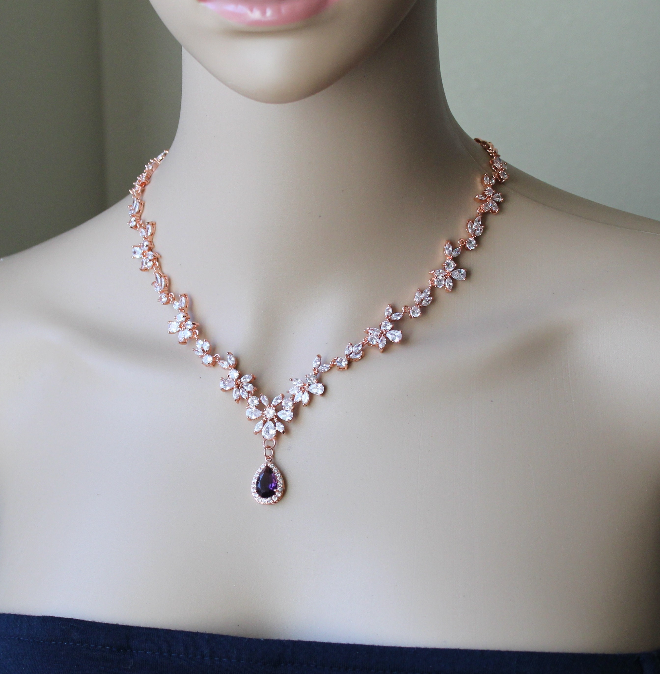 Plum Purple Bridal Jewelry SET Plum Wedding Necklace Earrings