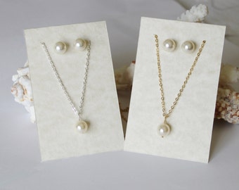 Conjunto de regalo de perlas de boda de color personalizado, collar de perlas, pendientes, conjunto de regalo de dama de honor, joyería de boda, conjunto de regalo de perlas de dama de honor, pendientes de perlas