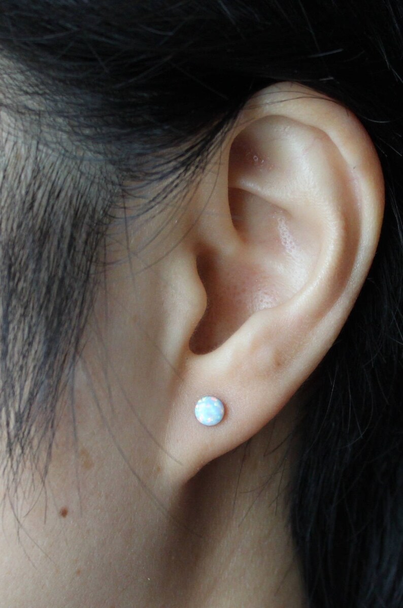 5mm Opal stud earrings- Titanium opal earrings- White opal studs- Bridesmaid gift -Pure Titanium earrings-Hypoallergenic Bridesmaid earrings image 3