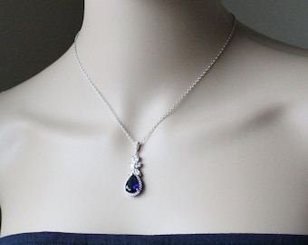 Navy blue bridal necklace Bridesmaid necklace earrings set Sapphire blue Wedding bracelet Blue Bridesmaid earrings gift Bridal jewelry set